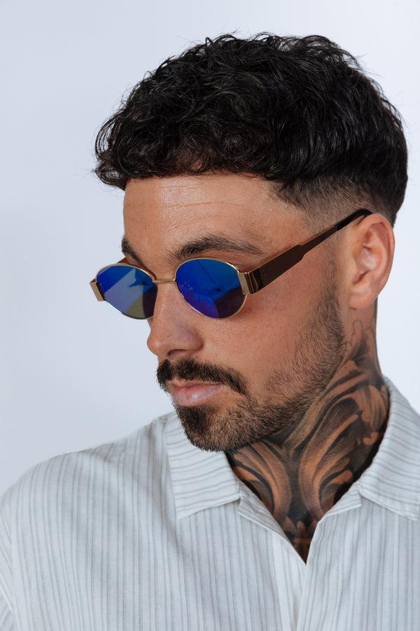 svnx Oval Metal Frame Sunglasses in Gold Green