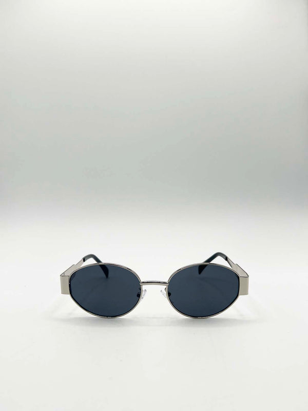 Svnx Oval Metal Frame Sunglasses In Silver Grey
