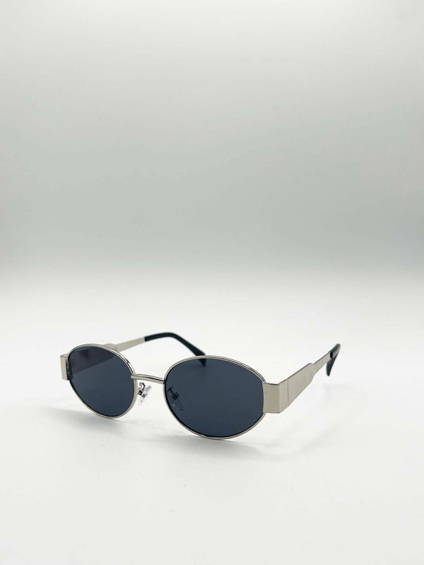 Svnx Oval Metal Frame Sunglasses In Silver Grey