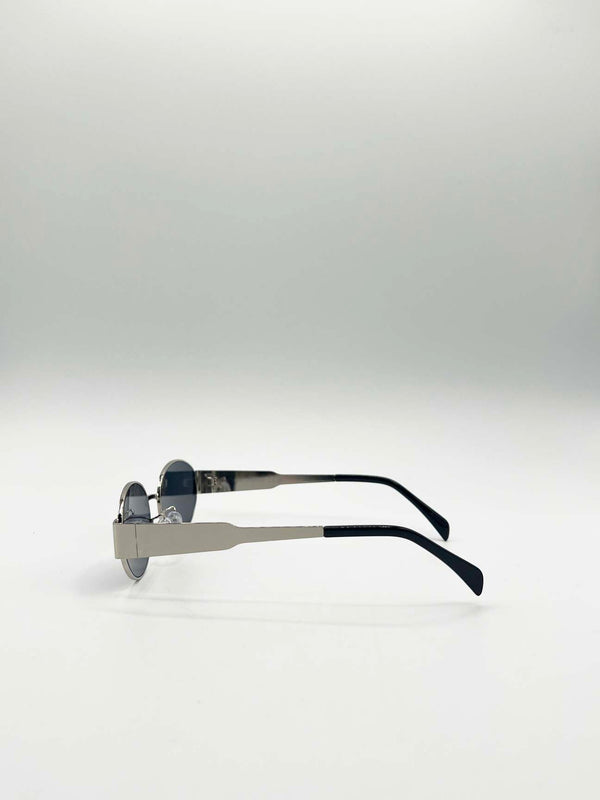 Svnx Oval Metal Frame Sunglasses In Silver Grey