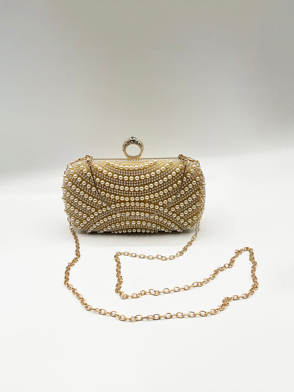 Svnx Oval Pearl Clutch Bag In Gold