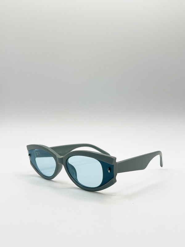 Svnx Oval Rectangular Vintage Sunglasses In Blue