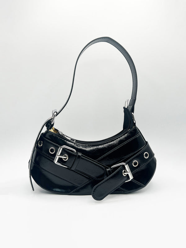 Svnx Patent Buckle Shoulder Bag In Black