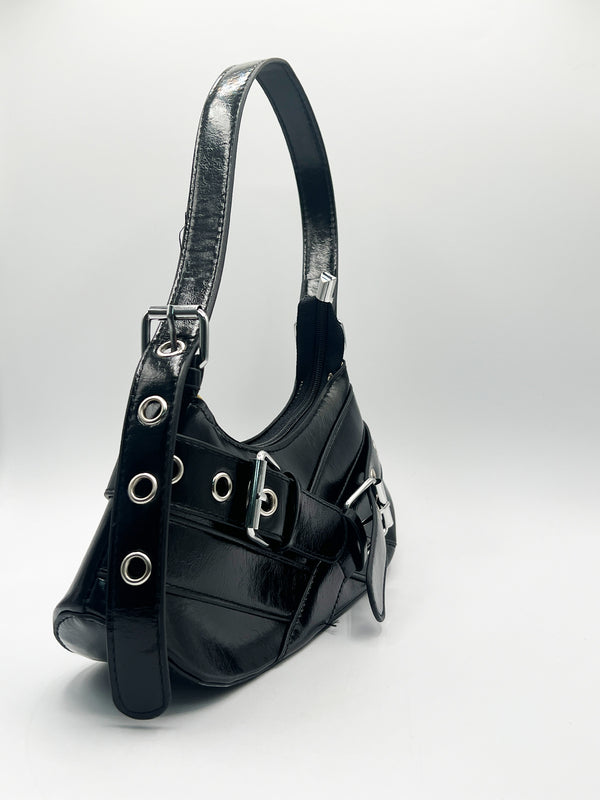 Svnx Patent Buckle Shoulder Bag In Black