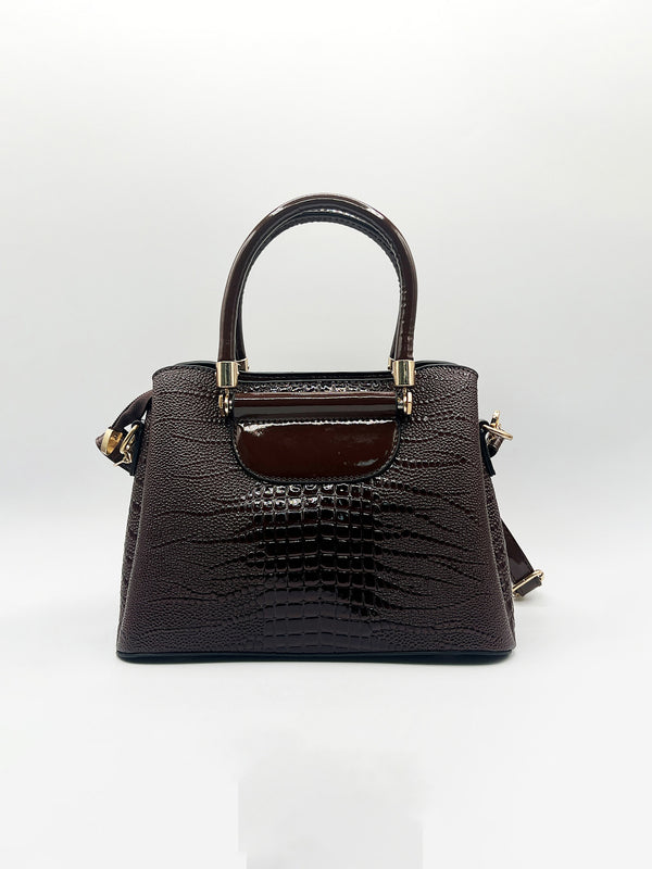 svnx Patent Croc Top Handle Bag in Brown