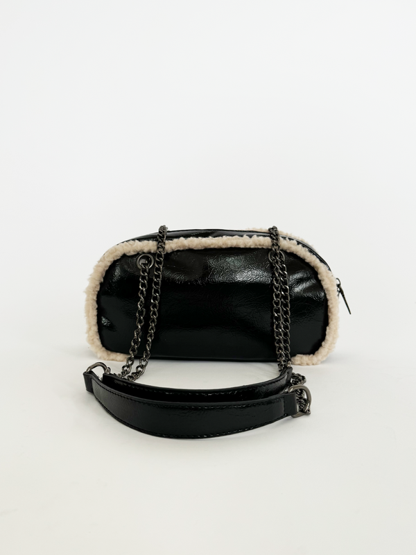 Svnx Patent Shoulder Bag With Borg Fur Trim