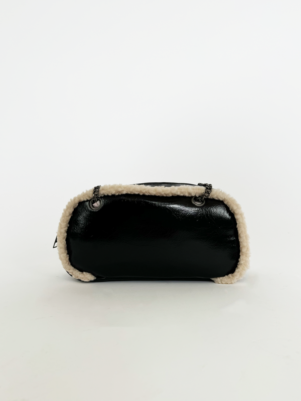 Svnx Patent Shoulder Bag With Borg Fur Trim