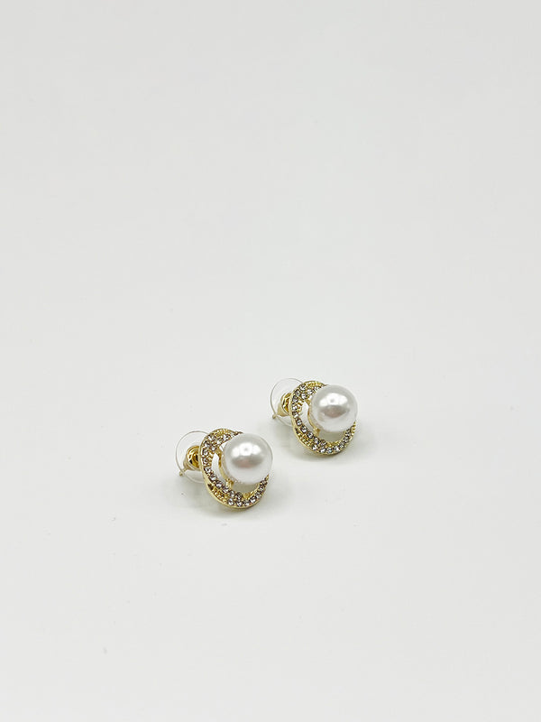 Svnx Pearl Diamante Stud Earrings - Gift Boxed