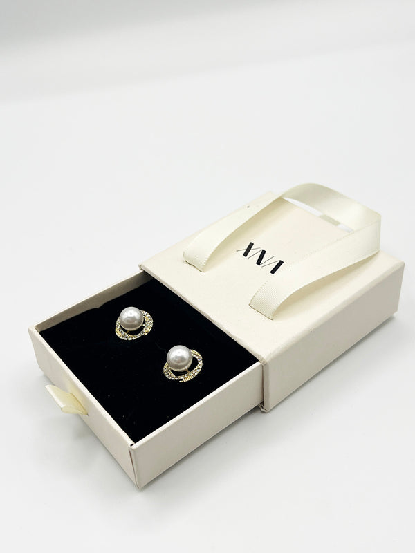Svnx Pearl Diamante Stud Earrings - Gift Boxed