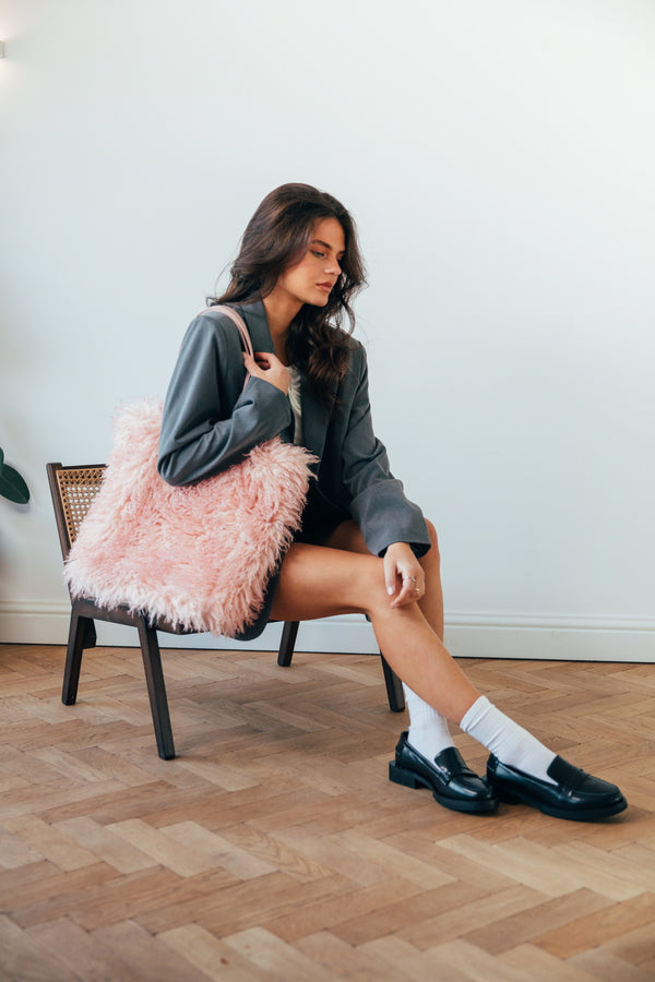 svnx Pink Shaggy fur shopper bag