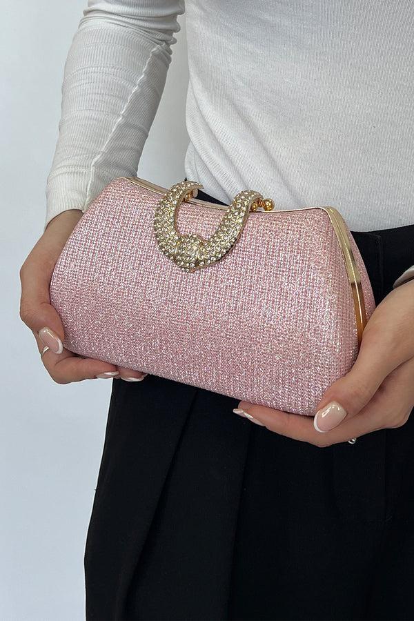 svnx Pink Shimmer Clutch Bag
