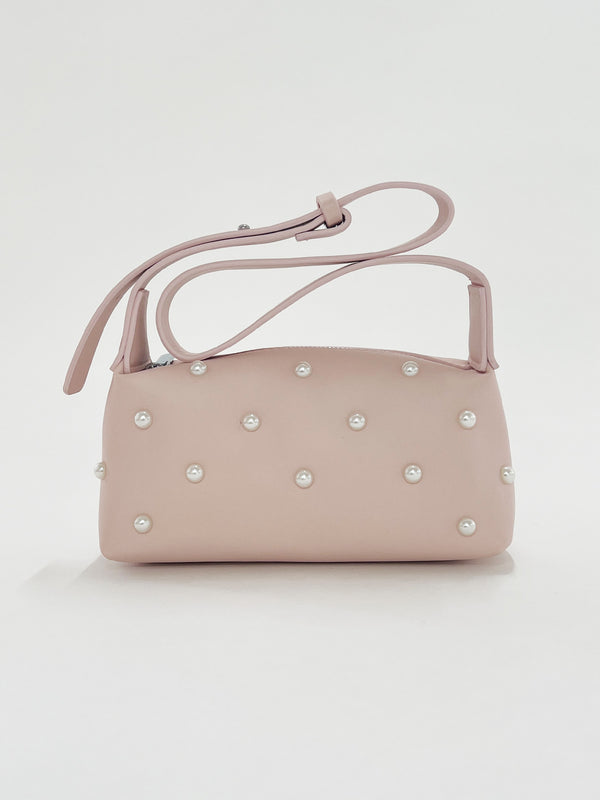 Svnx Pink Shoulder Bag With Pearl Studs