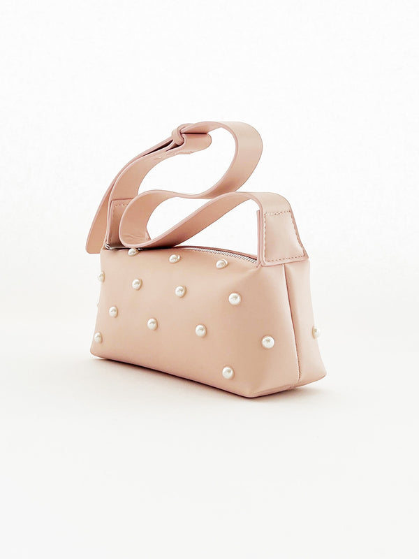 Svnx Pink Shoulder Bag With Pearl Studs