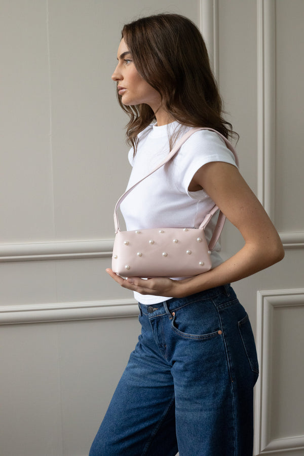 svnx Pink Shoulder bag with pearl studs