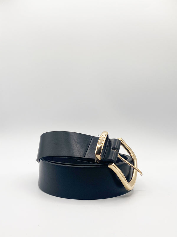 Svnx PU Leather Belt With Gold Metal Buckle