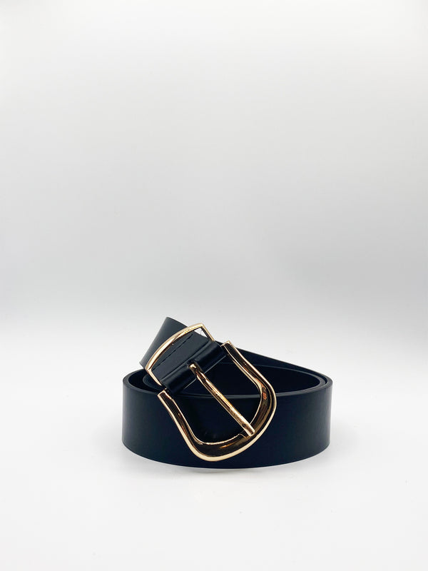 svnx PU Leather Belt With Gold Metal Buckle