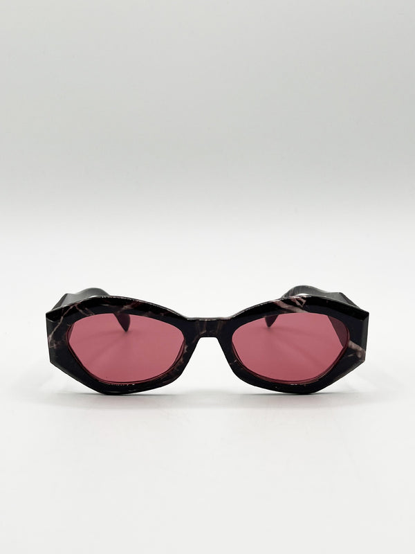 svnx Retro Polygonal Cat-Eye Sunglasses in Red