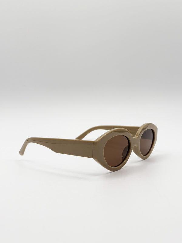 Svnx Retro Small Oval Sunglasses Beige