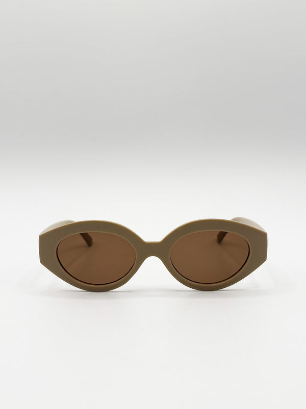 svnx Retro Small Oval Sunglasses Beige