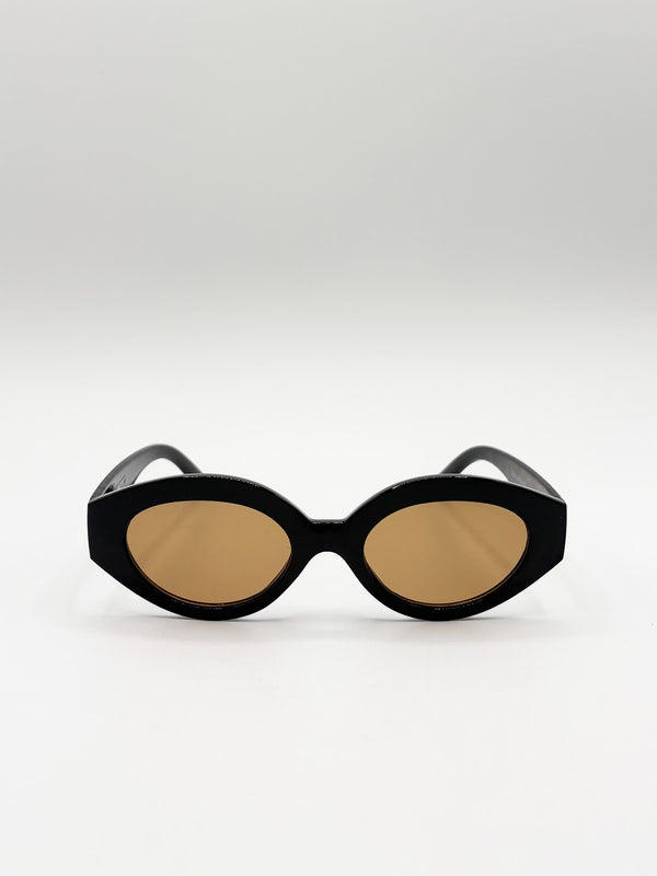 Svnx Retro Small Oval Sunglasses Black Brown