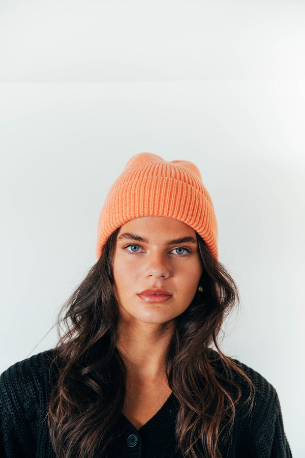 Svnx Ribbed Beanie Hat In Coral