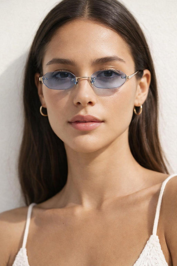 svnx Rimless Oval Hexagon Sunglasses