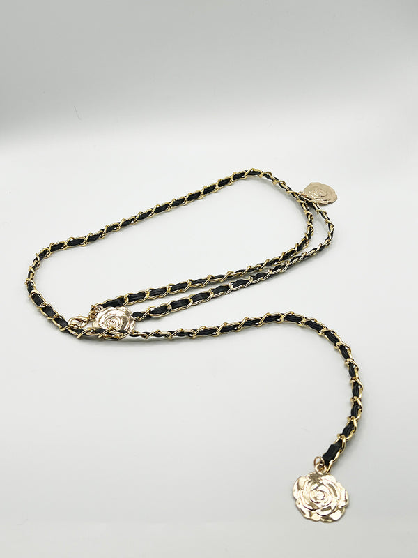 Svnx Rose Chain Faux Leather Belt In Black Gold