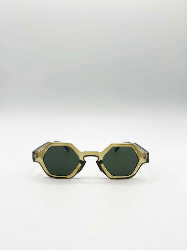 Svnx Round Hexagon Sunglasses In Sage Green