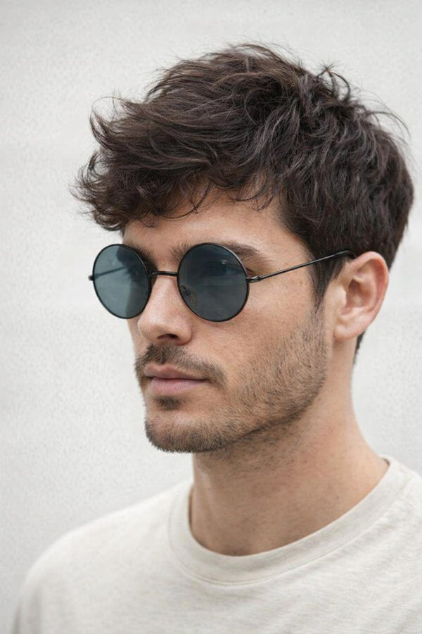 Svnx Round Metal Sunglasses In Shiny Black