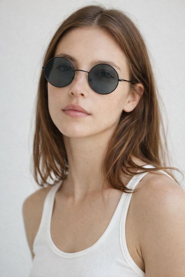 svnx Round Metal Sunglasses In Shiny Black