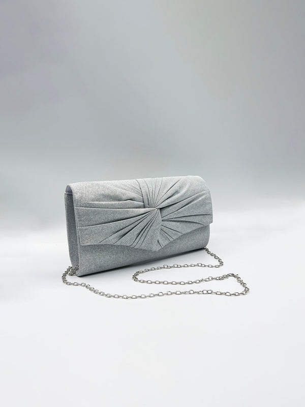 Svnx Ruched Bow Clutch Bag In Silver