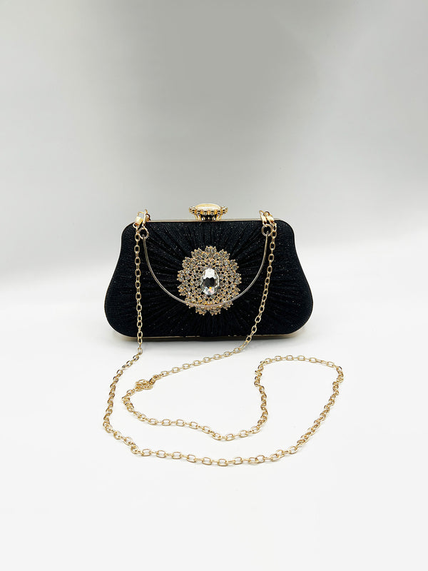 Svnx Ruched Jewel Clutch Bag In Black