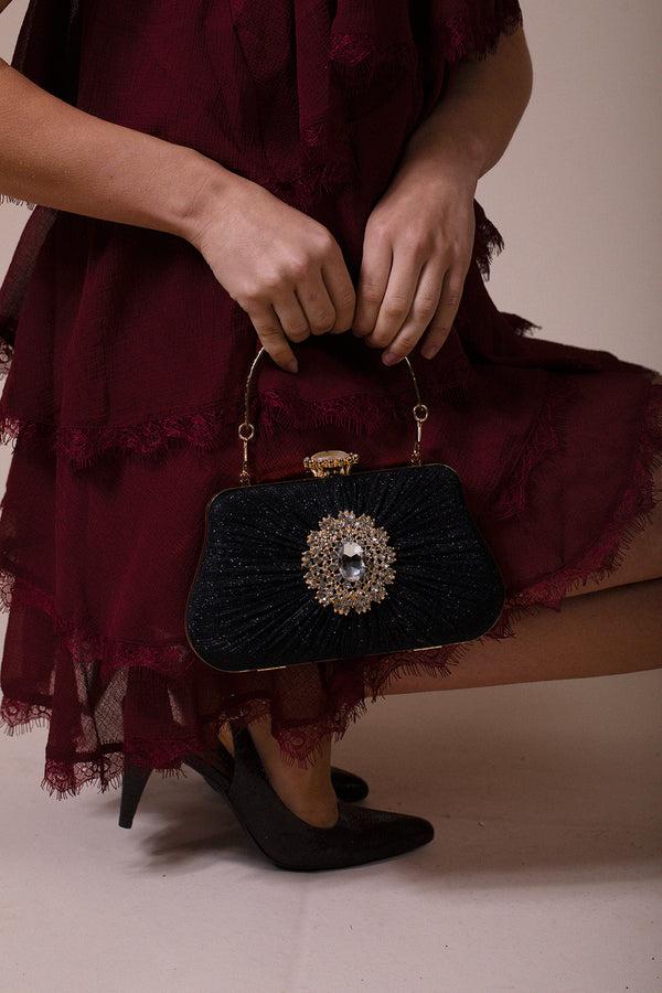 Svnx Ruched Jewel Clutch Bag In Black