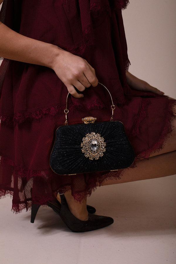 svnx Ruched Jewel Clutch Bag In Black