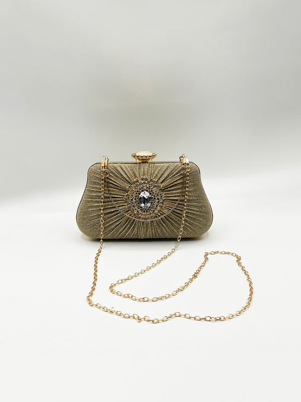 Svnx Ruched Jewel Clutch Bag In Gold
