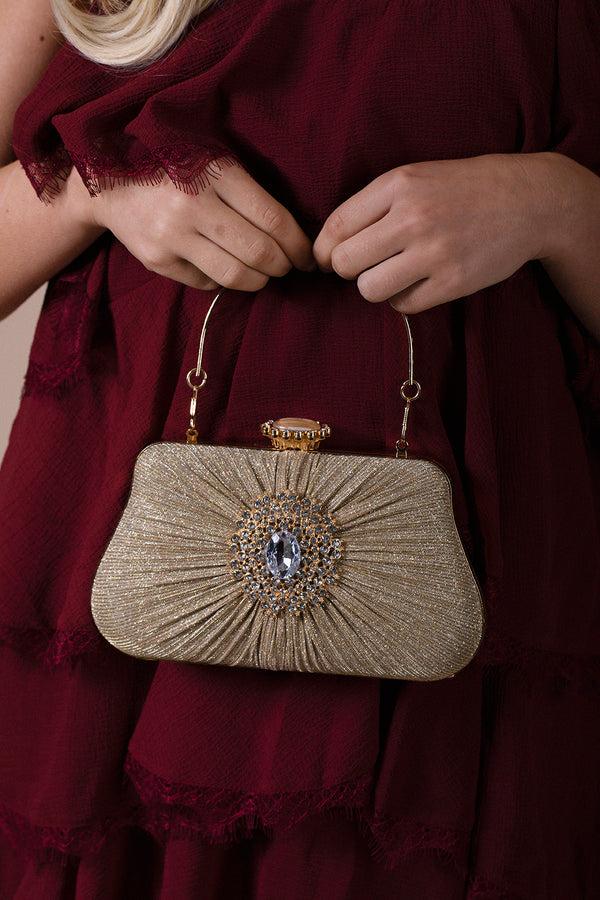 Svnx Ruched Jewel Clutch Bag In Gold