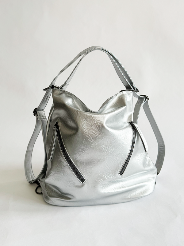 svnx Silver 2-in-1 Shoulder Bag and Backpack