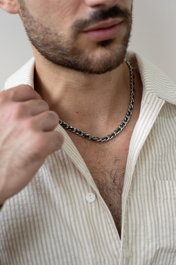 Svnx Silver And Black Woven Chain Necklace