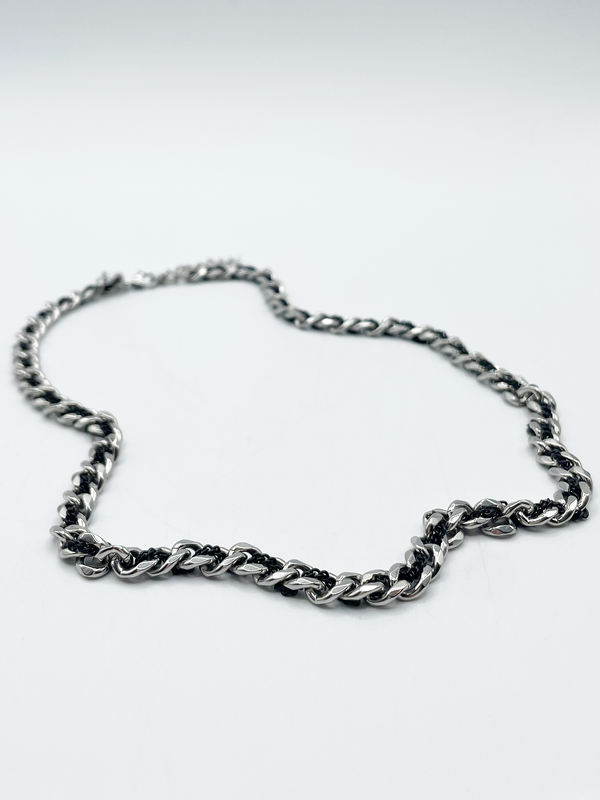 Svnx Silver And Black Woven Chain Necklace