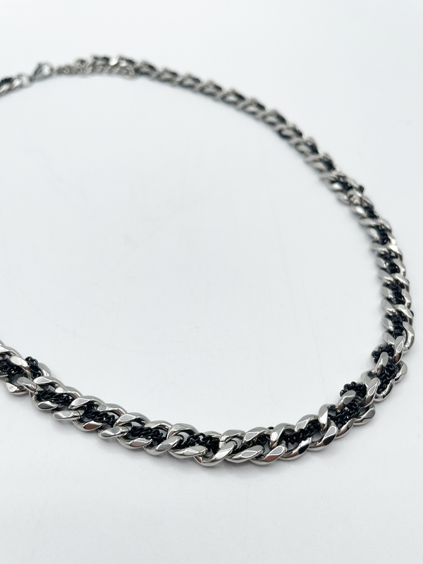 Svnx Silver And Black Woven Chain Necklace
