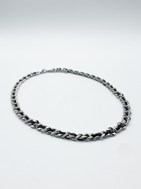 svnx Silver and Black Woven Chain Necklace