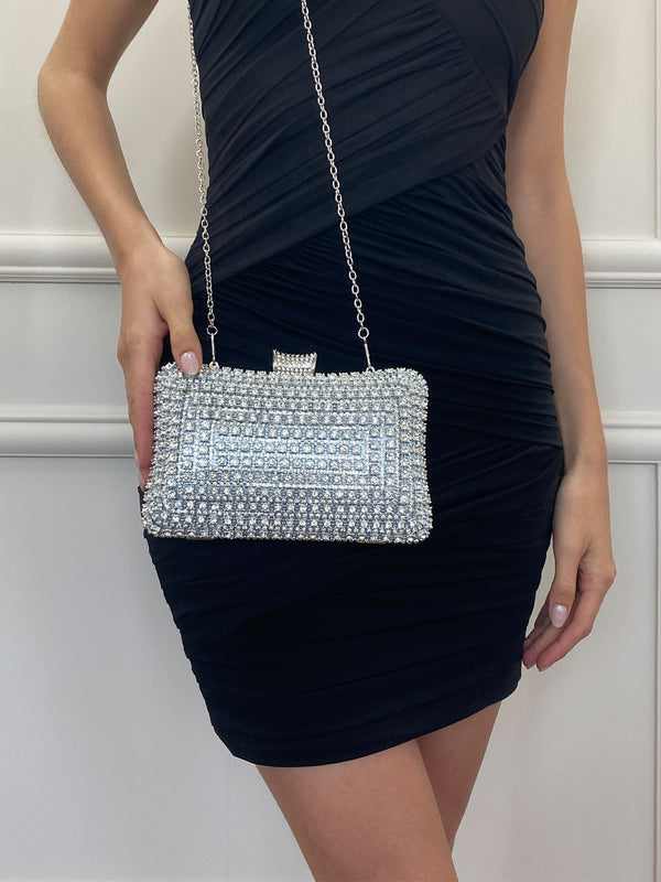 Svnx Silver Diamante Clutch Bag