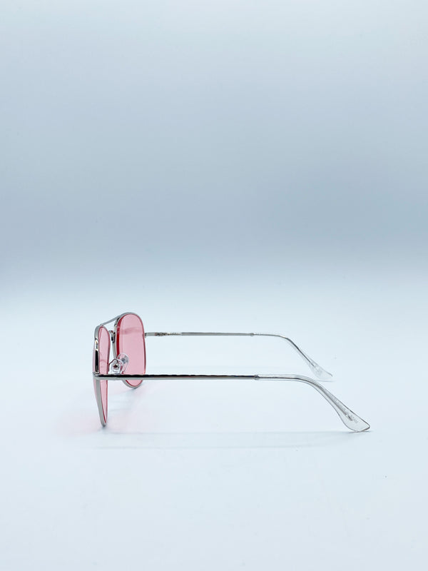 Svnx Silver Frame Aviators With Pink Lenses