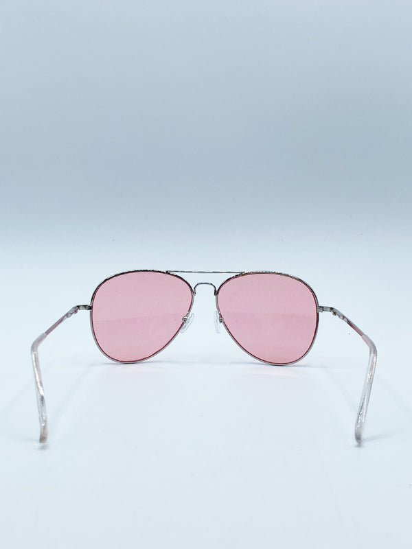 Svnx Silver Frame Aviators With Pink Lenses