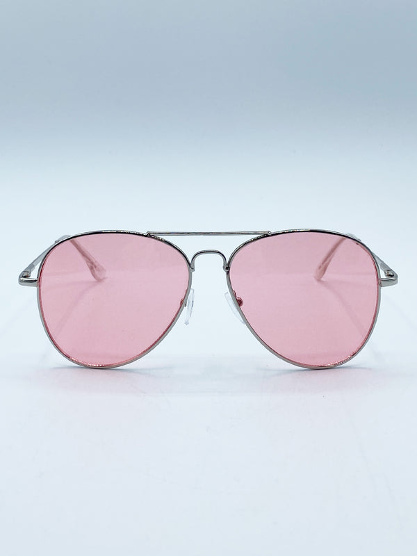 svnx Silver Frame Aviators with Pink Lenses