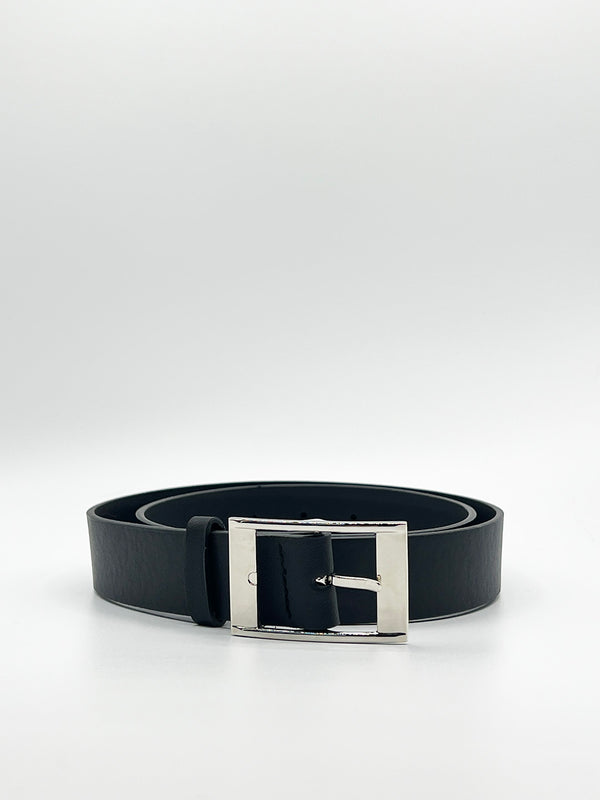 Svnx Silver Square Buckle Belt In Black
