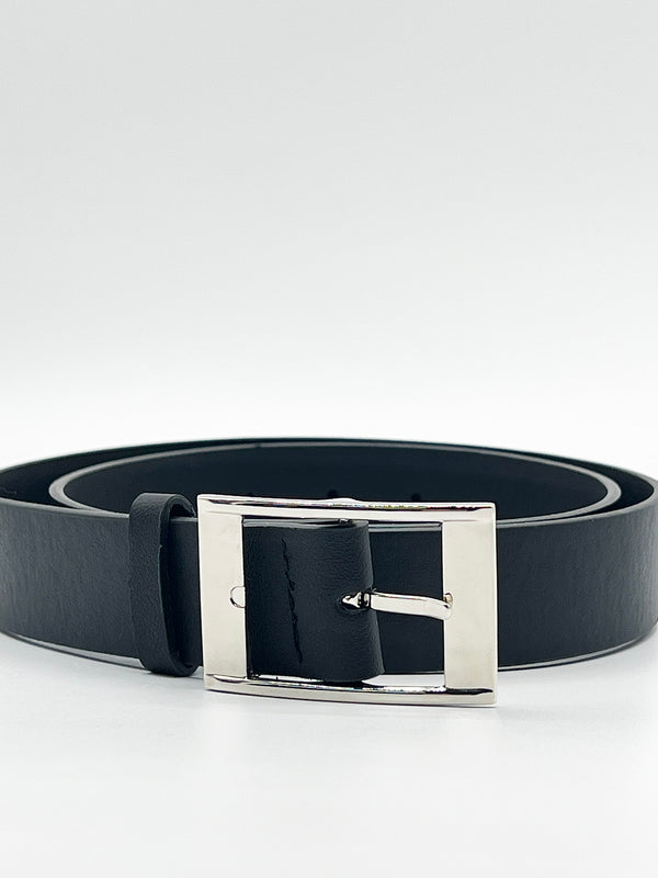 Svnx Silver Square Buckle Belt In Black