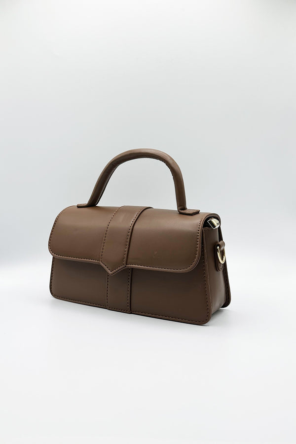 Svnx Small Crossbody Hard Top Handle Bag In Brown