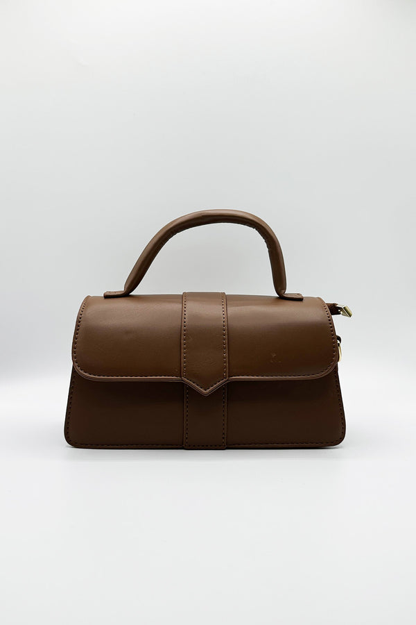 Svnx Small Crossbody Hard Top Handle Bag In Brown