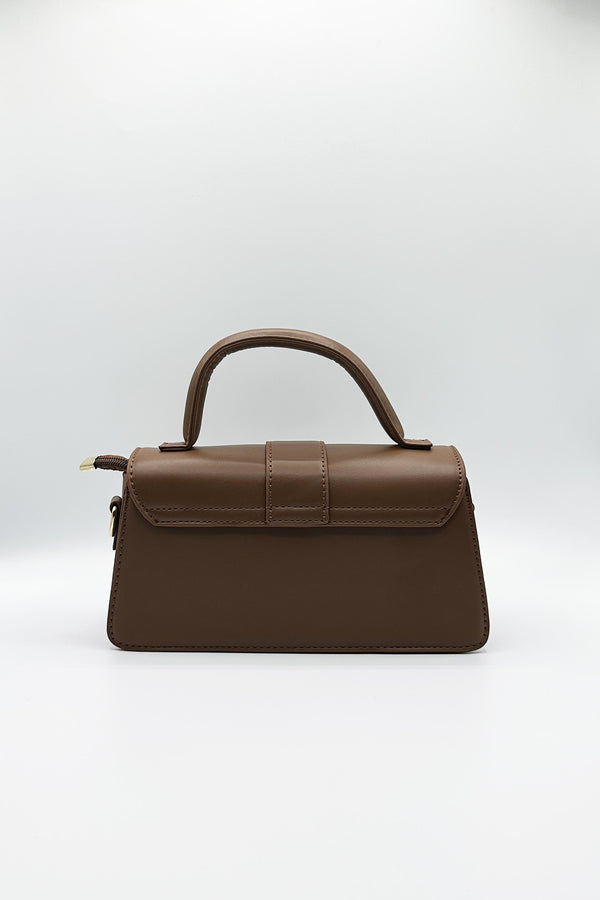 Svnx Small Crossbody Hard Top Handle Bag In Brown